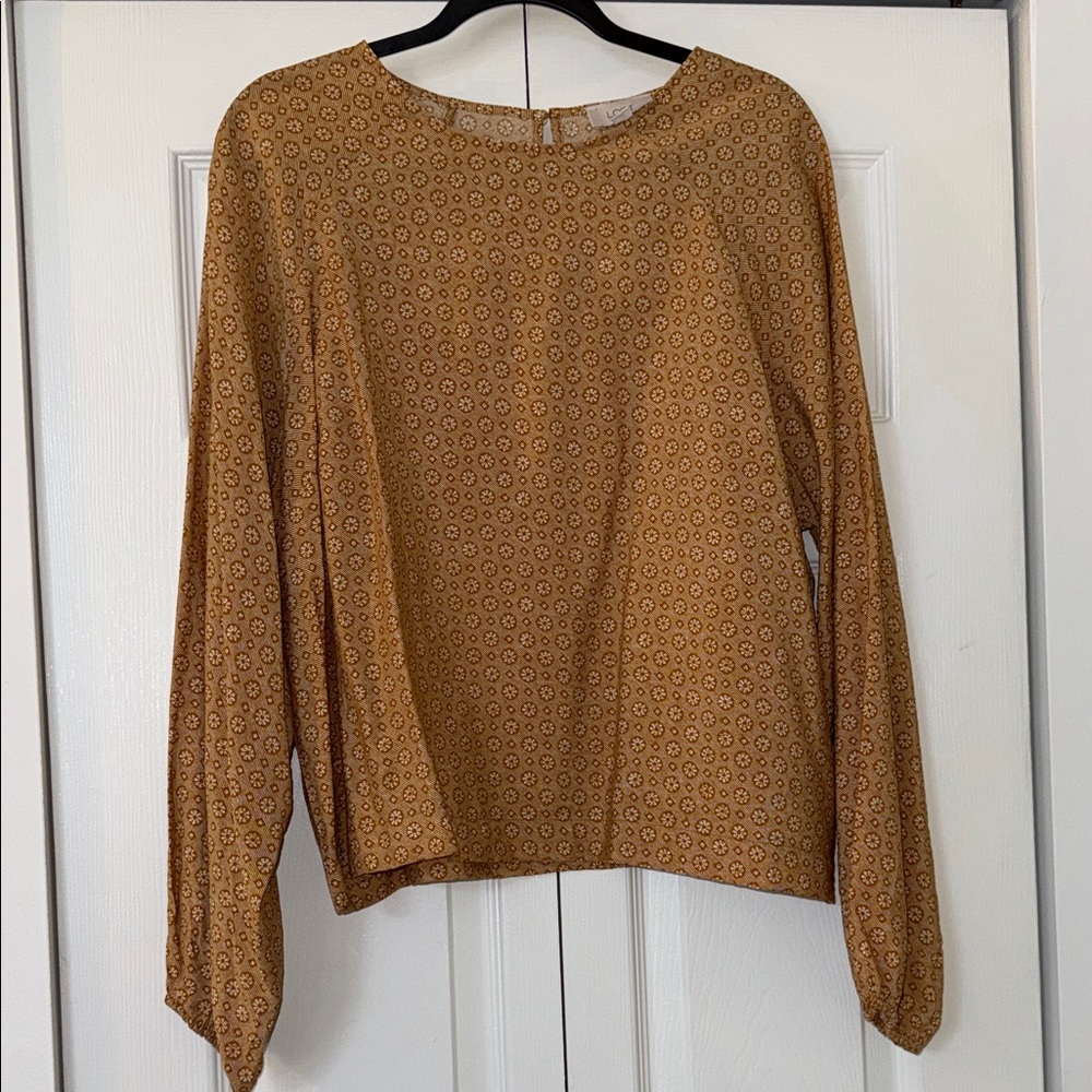 LOFT Mustard Floral Long-Sleeve Blouse XL NWT